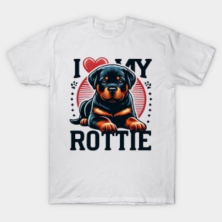 I Love My Rottie Rottweiler Puppy Cute Heart Design T-Shirt